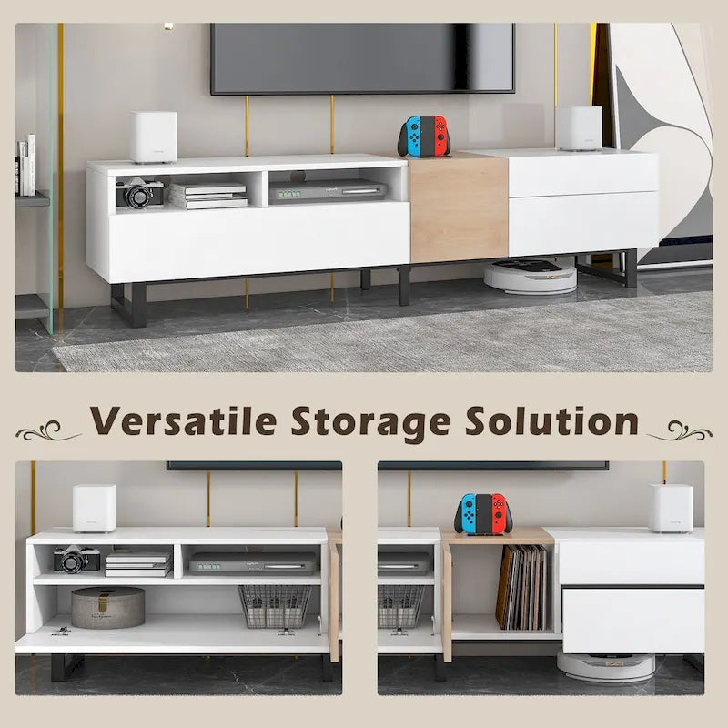 TV Stand for 80 TV with Double Storage Space, Media Console Table, Entertainment Center with Drop Down Door
