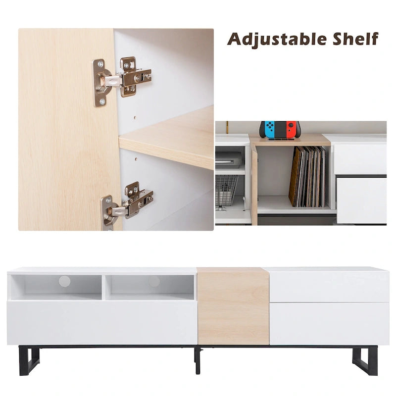 TV Stand for 80 TV with Double Storage Space, Media Console Table, Entertainment Center with Drop Down Door
