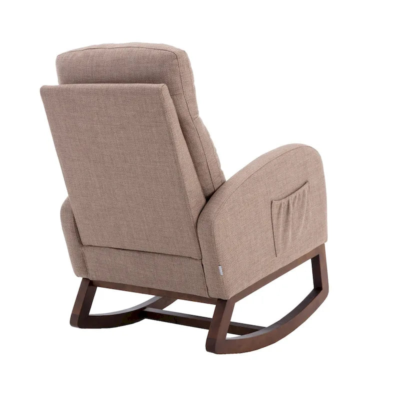 Modern 27 Upholstered Rocking Chair with Wood Legs and Side Pocket