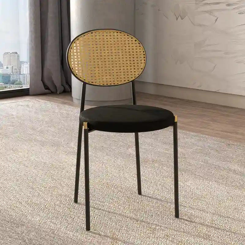 Modern Dining Chair w Upholstered Velvet Seat - Wicker Back Accent Chair for Home Office Living Room & Kitchen