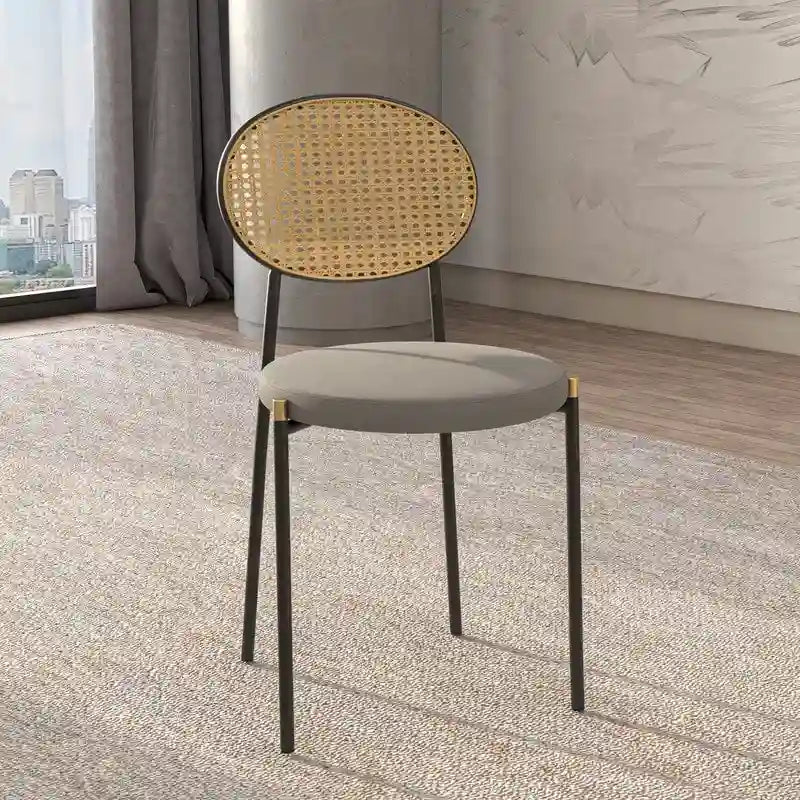 Modern Dining Chair w Upholstered Velvet Seat - Wicker Back Accent Chair for Home Office Living Room & Kitchen