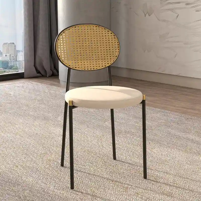 Modern Dining Chair w Upholstered Velvet Seat - Wicker Back Accent Chair for Home Office Living Room & Kitchen