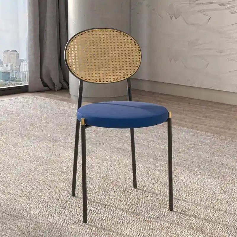 Modern Dining Chair w Upholstered Velvet Seat - Wicker Back Accent Chair for Home Office Living Room & Kitchen