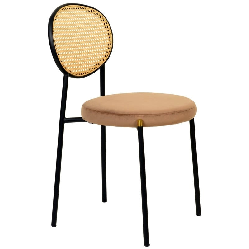 Modern Dining Chair w Upholstered Velvet Seat - Wicker Back Accent Chair for Home Office Living Room & Kitchen