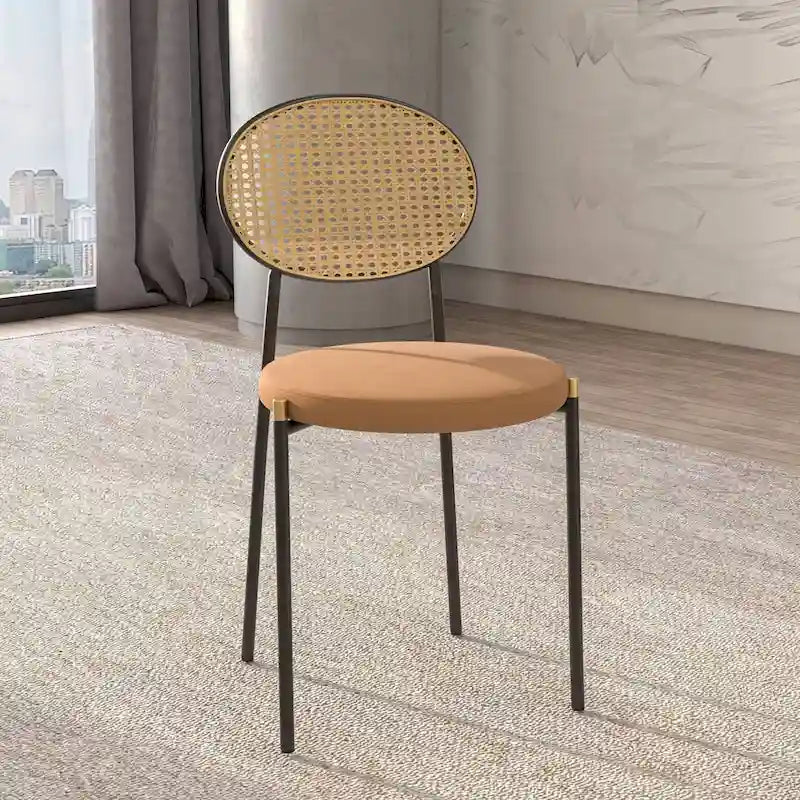 Modern Dining Chair w Upholstered Velvet Seat - Wicker Back Accent Chair for Home Office Living Room & Kitchen