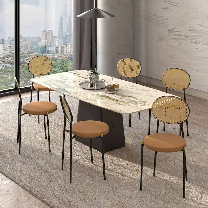 Modern Dining Chair w Upholstered Velvet Seat - Wicker Back Accent Chair for Home Office Living Room & Kitchen