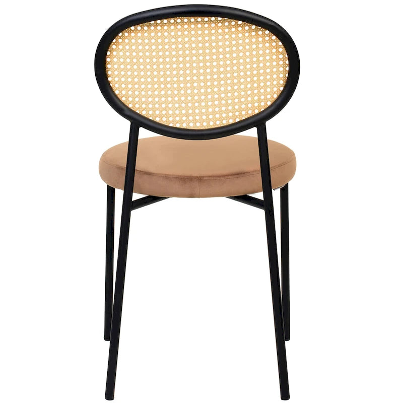 Modern Dining Chair w Upholstered Velvet Seat - Wicker Back Accent Chair for Home Office Living Room & Kitchen