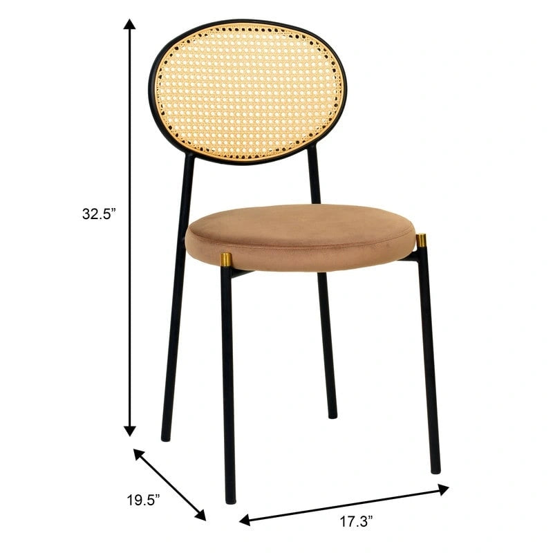 Modern Dining Chair w Upholstered Velvet Seat - Wicker Back Accent Chair for Home Office Living Room & Kitchen