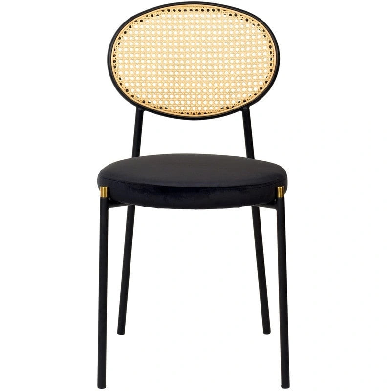 Modern Dining Chair w Upholstered Velvet Seat - Wicker Back Accent Chair for Home Office Living Room & Kitchen