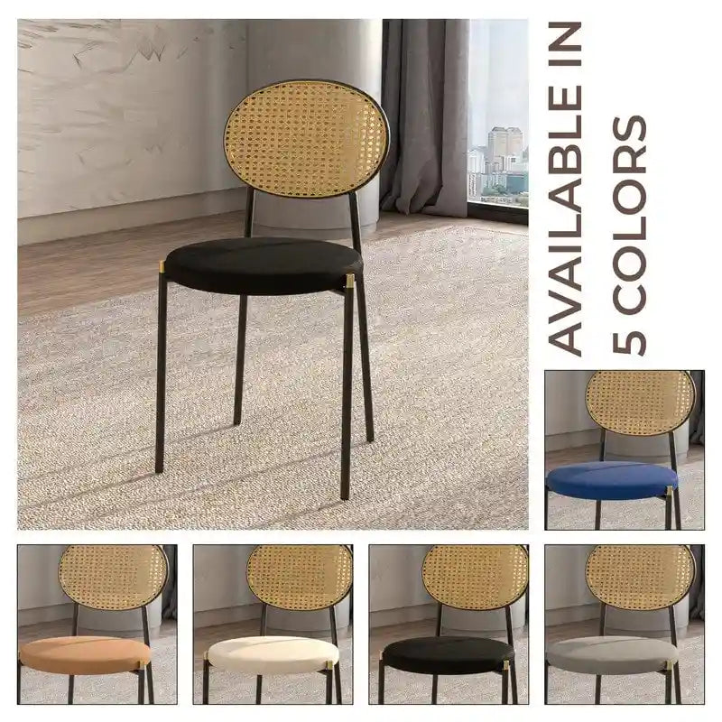 Modern Dining Chair w Upholstered Velvet Seat - Wicker Back Accent Chair for Home Office Living Room & Kitchen
