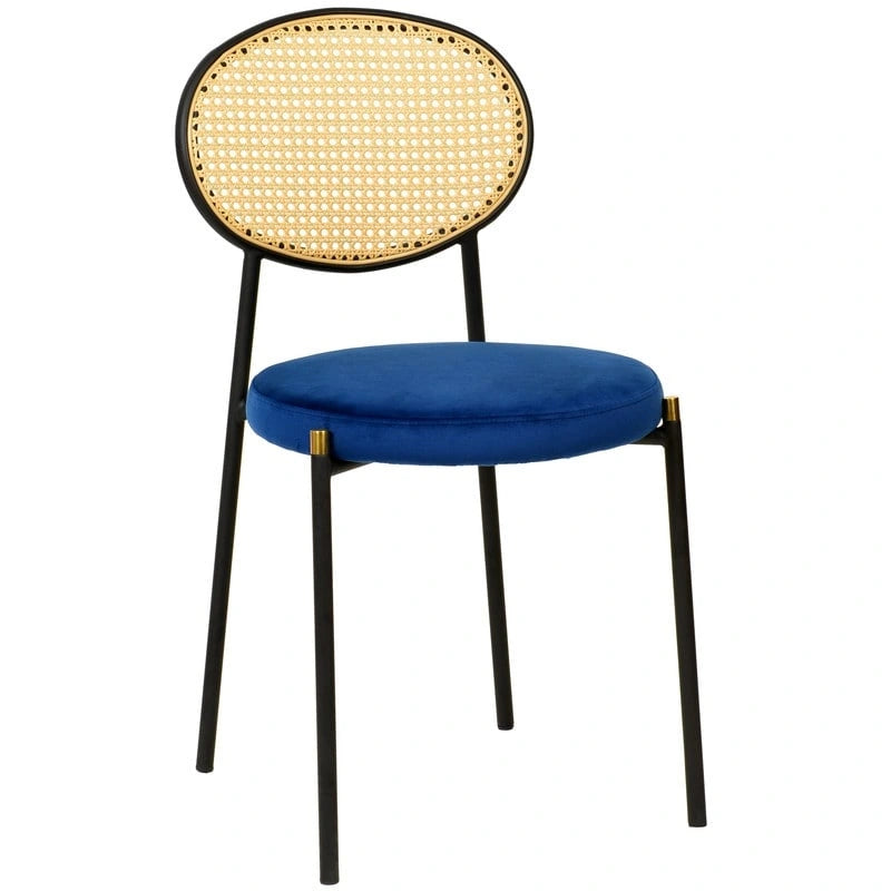 Modern Dining Chair w Upholstered Velvet Seat - Wicker Back Accent Chair for Home Office Living Room & Kitchen