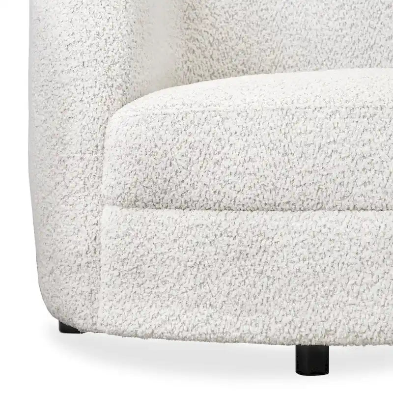 Modern Curved Arms Boucle Accent Chair with Kidney Style Seat and Round Wooden Legs
