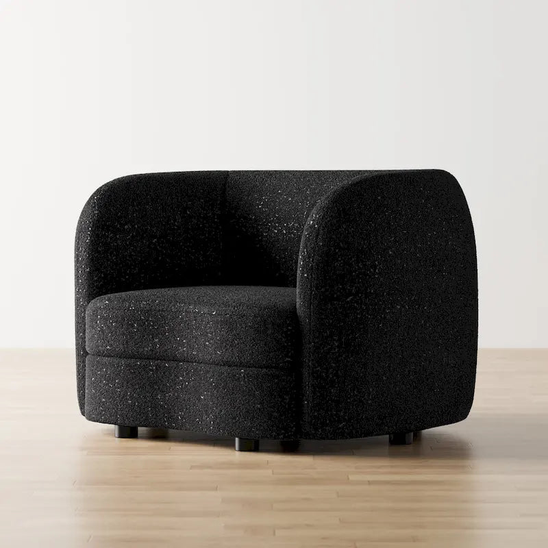 Modern Curved Arms Boucle Accent Chair with Kidney Style Seat and Round Wooden Legs