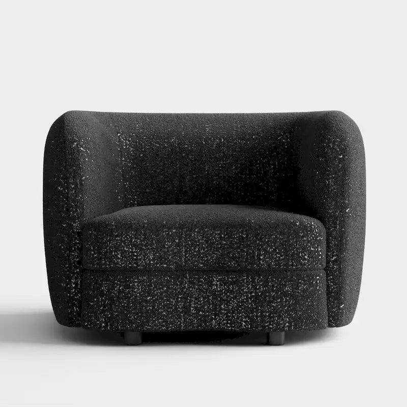 Modern Curved Arms Boucle Accent Chair with Kidney Style Seat and Round Wooden Legs