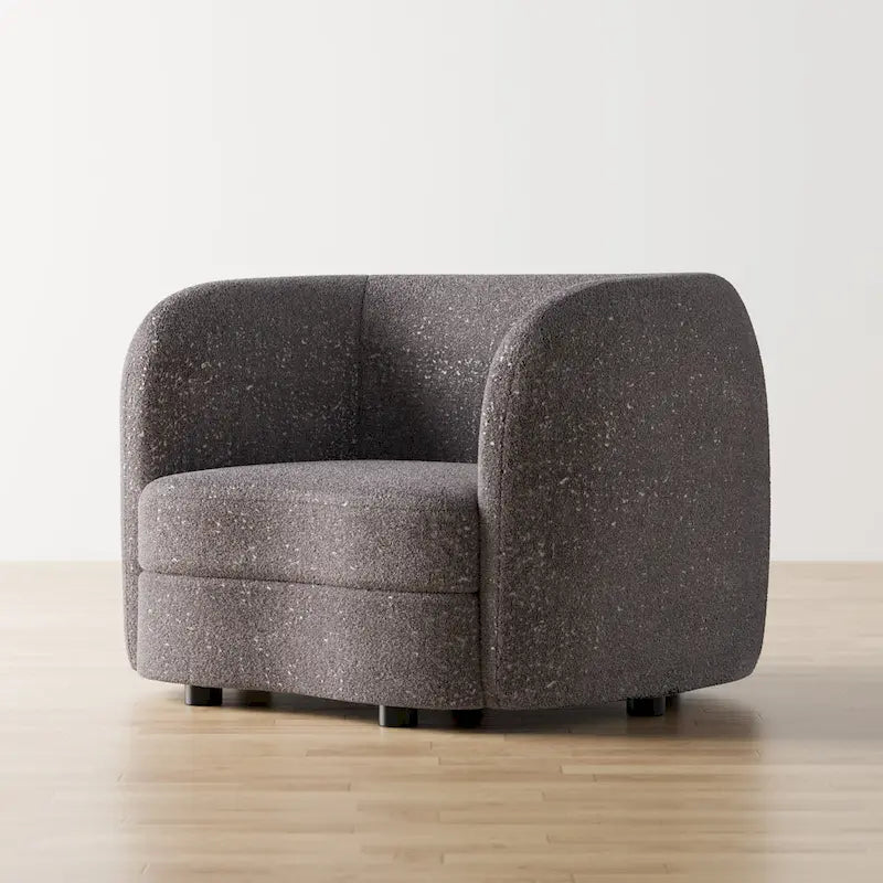 Modern Curved Arms Boucle Accent Chair with Kidney Style Seat and Round Wooden Legs