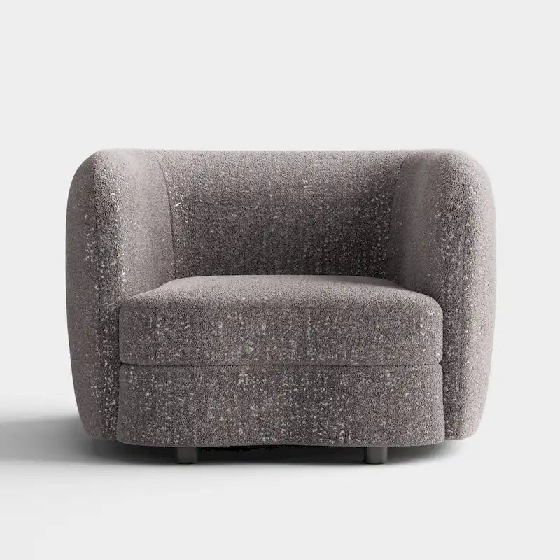 Modern Curved Arms Boucle Accent Chair with Kidney Style Seat and Round Wooden Legs