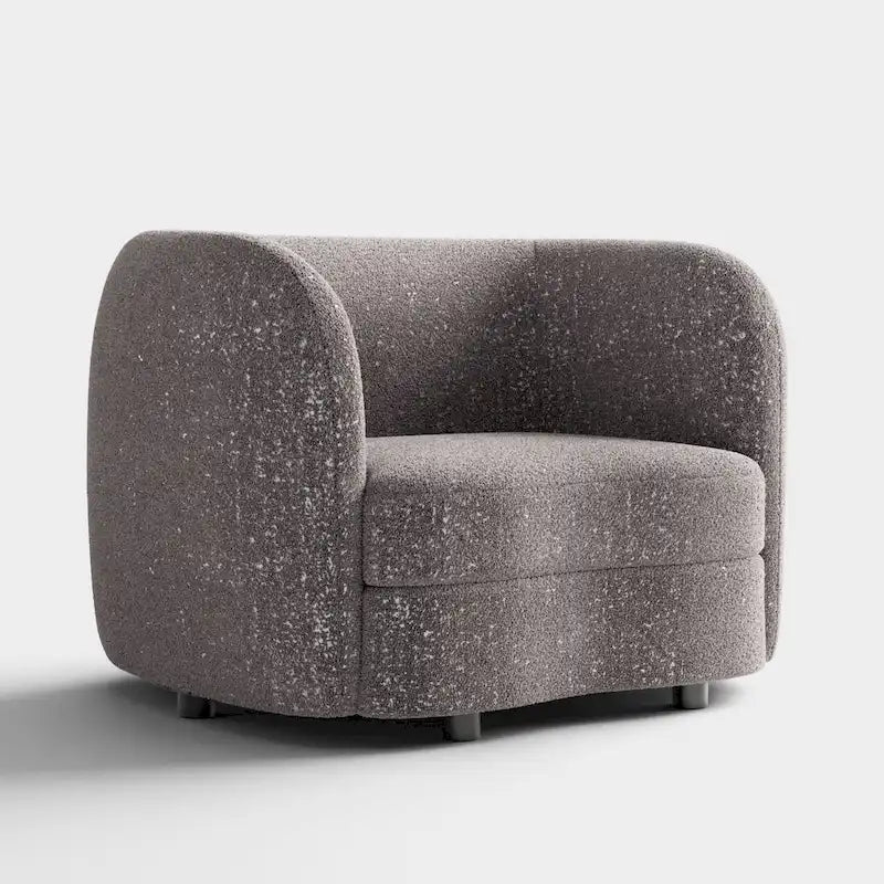 Modern Curved Arms Boucle Accent Chair with Kidney Style Seat and Round Wooden Legs