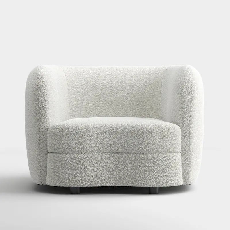 Modern Curved Arms Boucle Accent Chair with Kidney Style Seat and Round Wooden Legs