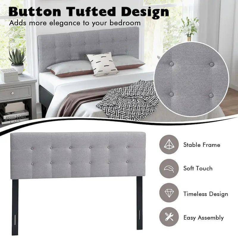 Full/Queen Size Headboard Linen Fabric Upholstered Button - See Details