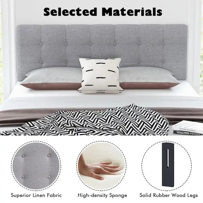 Full/Queen Size Headboard Linen Fabric Upholstered Button - See Details