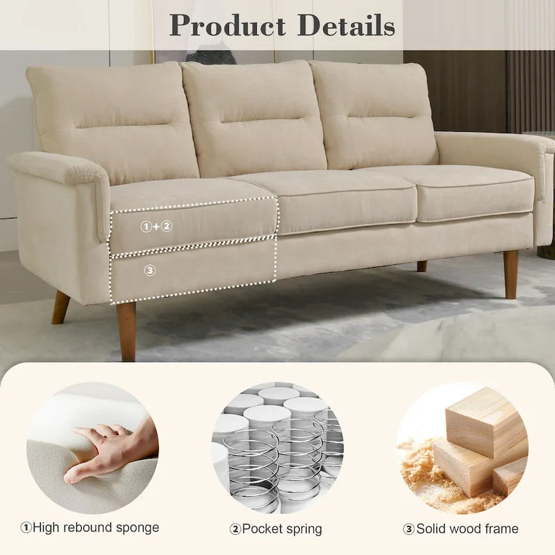 Fluffy Cushion Wood Leg Indoor Sofa