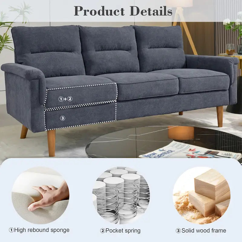 Fluffy Cushion Wood Leg Indoor Sofa