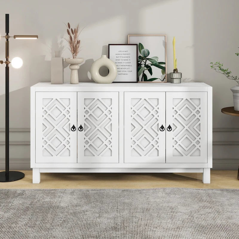 Large Storage Space Sideboard, 4 Door Buffet Cabinet with Pull Ring Handles for Living Room, Dining Room (Navy)