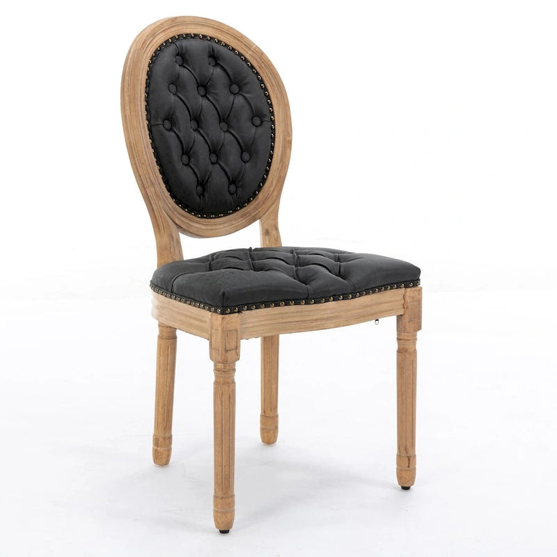 Mid-century Modern Dining Chairs Set of 4, PU Leather High-end Tufted Dining Room Chair with Nailhead Trim Solid Wood Legs