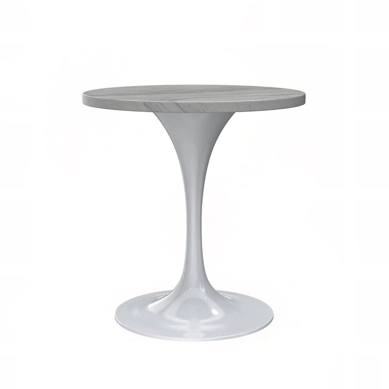 Round Dining Table with White Resin TableTop and White Steel Base for Kitchen & Dining Room