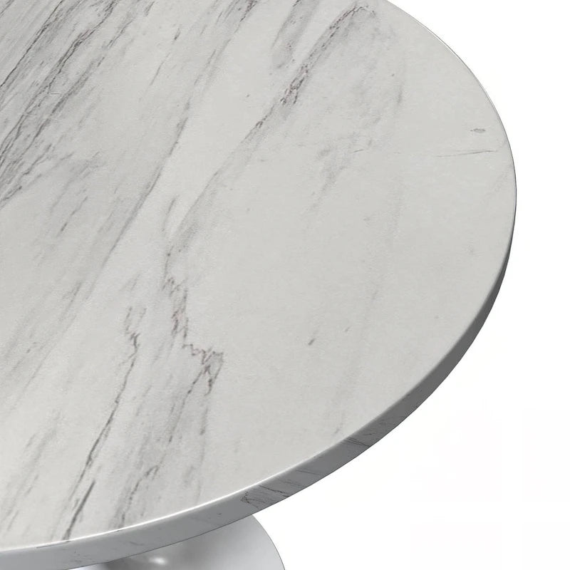 Round Dining Table with White Resin TableTop and White Steel Base for Kitchen & Dining Room