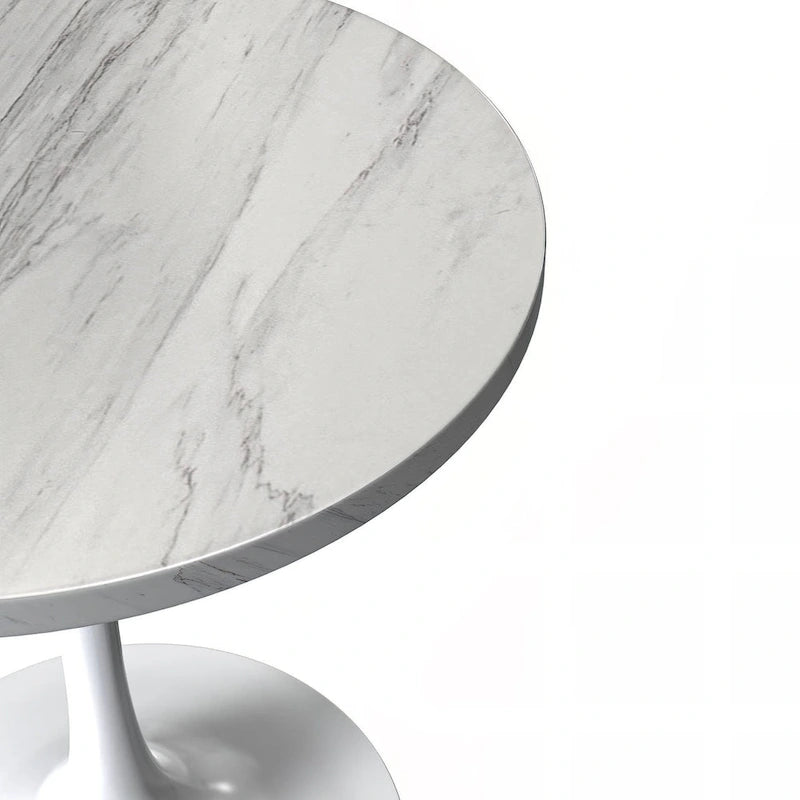 Round Dining Table with White Resin TableTop and White Steel Base for Kitchen & Dining Room